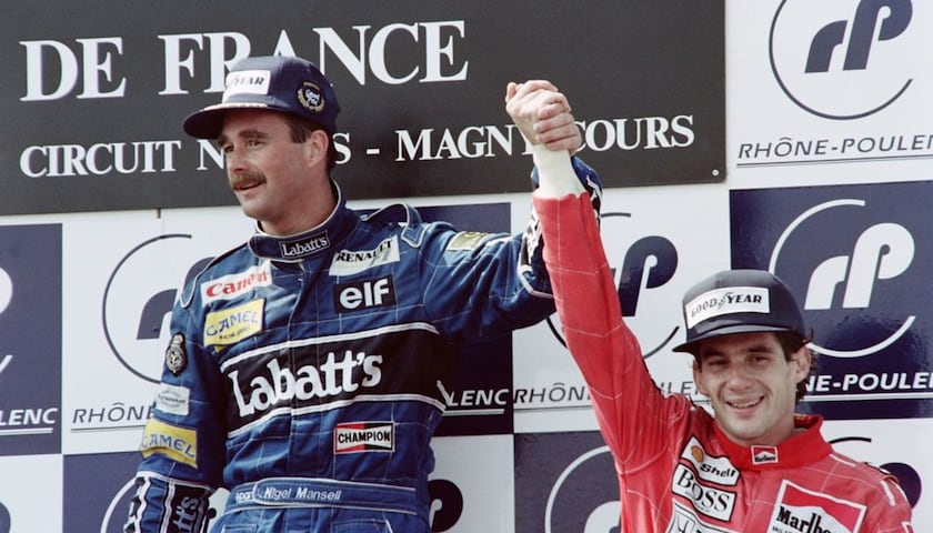 Nigel Mansell e Ayrton Senna sul podio del Gp di Francia del 1991