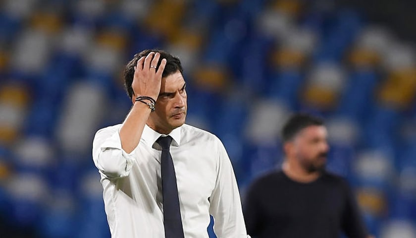Paulo Fonseca durante la partita Napoli-Roma